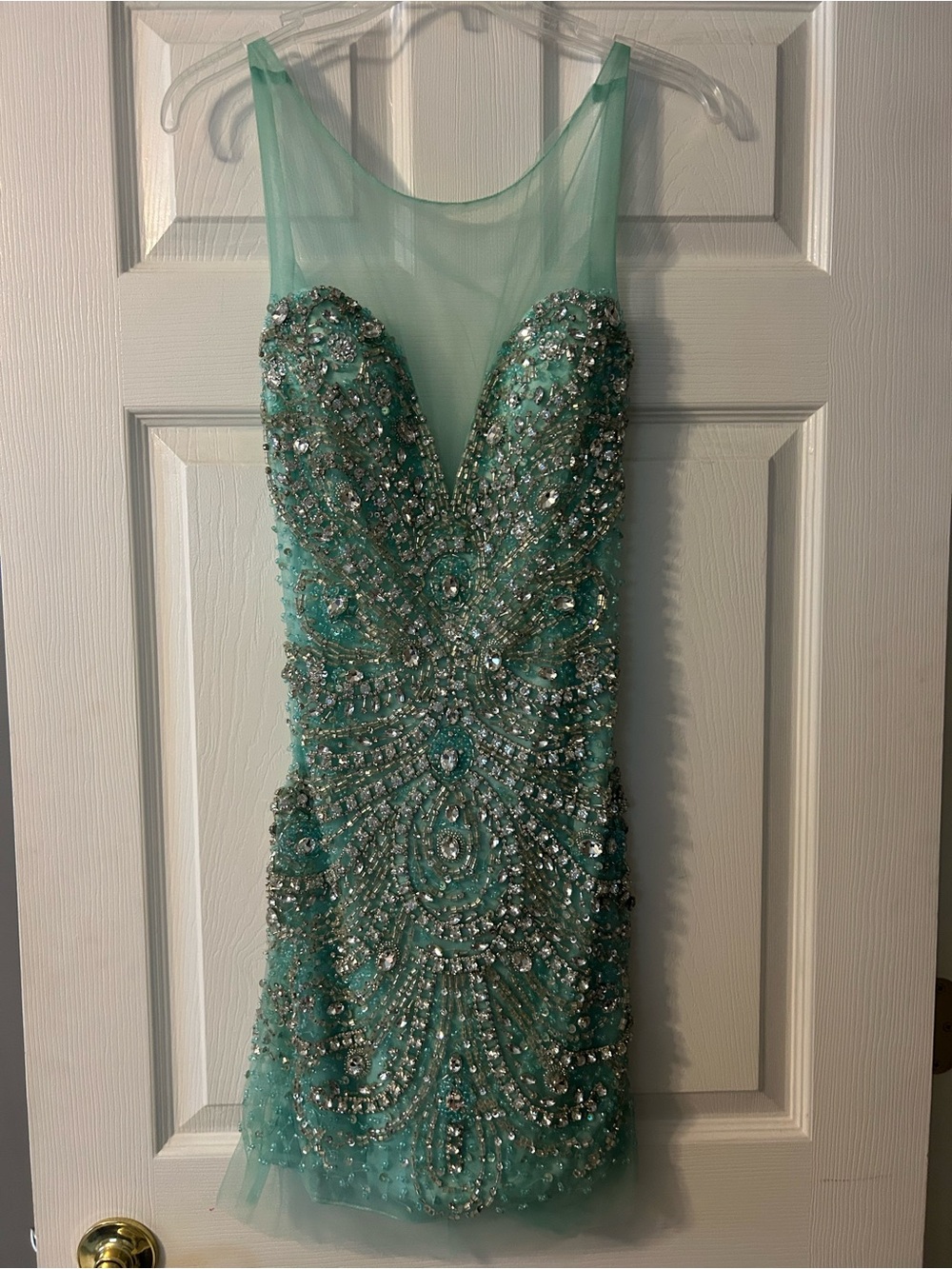 Jovani Mint Green Beaded Mesh Dress